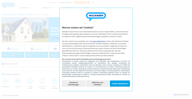Security scan screenshot of https://willhaben.at