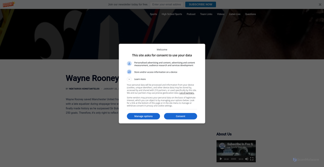Security scan screenshot of https://foxsports1340am.com/wayne-rooney-king-manchester/
