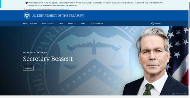 Security scan screenshot of https://home.treasury.gov/