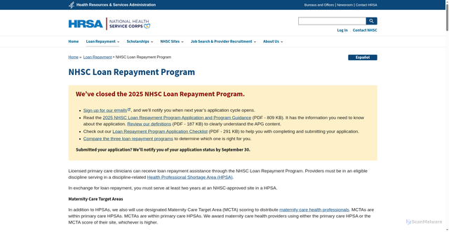Security scan screenshot of https://nhsc.hrsa.gov/loan-repayment/nhsc-loan-repayment-program