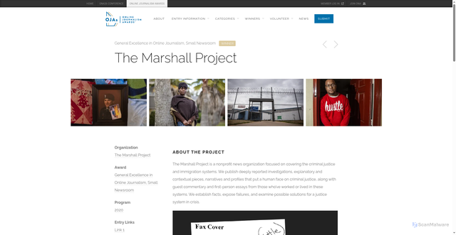 Security scan screenshot of https://awards.journalists.org/entries/the-marshall-project-2/