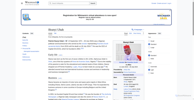 Security scan screenshot of https://en.wikipedia.org/wiki/Ifeanyi_Ubah