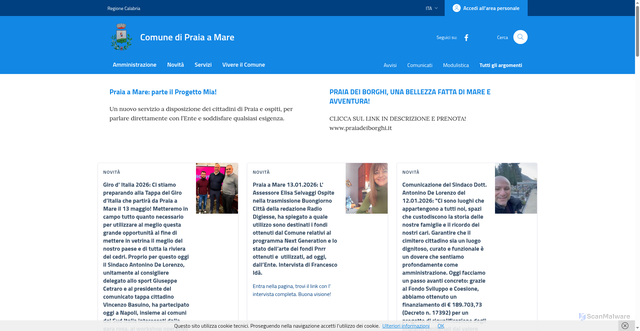 Security scan screenshot of https://www.comune.praiaamare.cs.it/