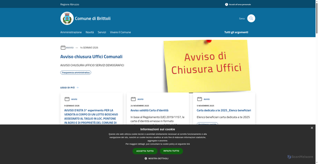Security scan screenshot of https://www.comune.brittoli.pe.it/it