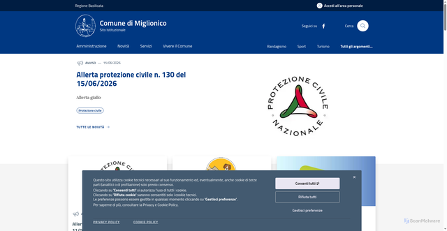 Security scan screenshot of https://www.comune.miglionico.mt.it