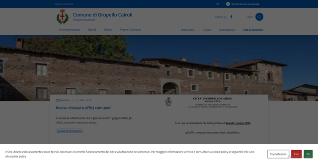 Security scan screenshot of https://www.comune.gropellocairoli.pv.it