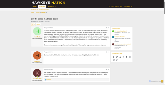 Security scan screenshot of https://forum.hawkeyenation.com/threads/let-the-portal-madness-begin.99262/