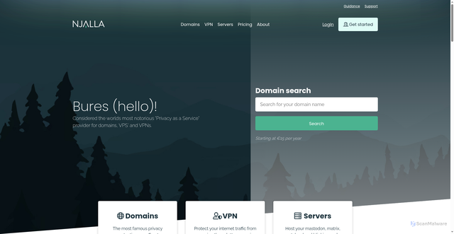 Security scan screenshot of https://njalla.no