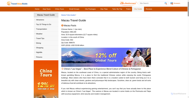 Security scan screenshot of https://www.travelchinaguide.com/cityguides/macau/