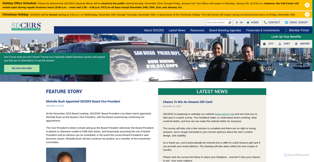 Security scan screenshot of https://www.sdcers.org/
