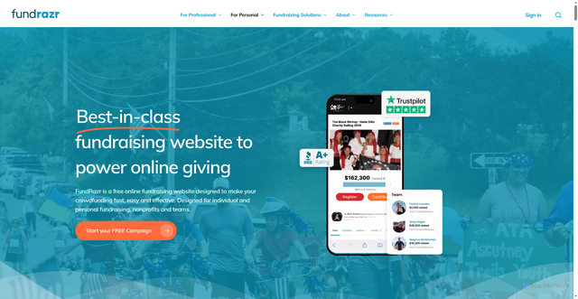 Security scan screenshot of https://fundrazr.com/pages/personal