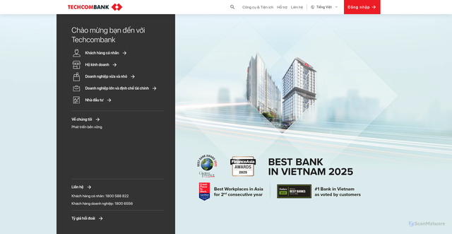 Security scan screenshot of https://www.techcombank.com.vn