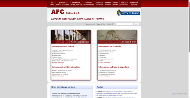 Security scan screenshot of http://www.cimiteritorino.it/
