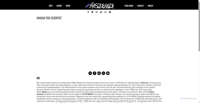 Security scan screenshot of https://www.masqueradeatlanta.com/attraction/mariah-the-scientist/