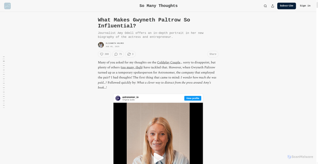 Security scan screenshot of https://somanythoughts.substack.com/p/gwyneth-paltrow-biography-amy-odell