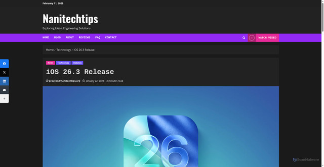 Security scan screenshot of https://blog.nanitechtips.org/ios-26-3-release/