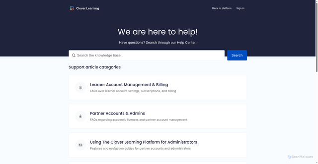 Security scan screenshot of https://cloverlearninghelp.zendesk.com