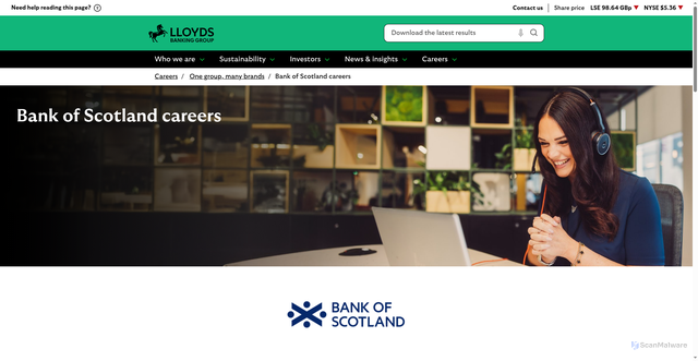 Security scan screenshot of http://bankofscotland-careers.com/