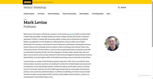 Security scan screenshot of https://writersworkshop.uiowa.edu/people/mark-levine