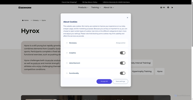 Security scan screenshot of https://eisenhorn.com/en-fr/training/glossary/hyrox/