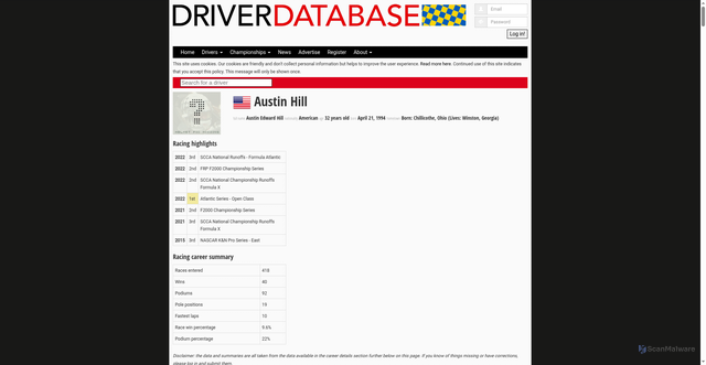 Security scan screenshot of https://legacy.driverdb.com/drivers/austin-hill/