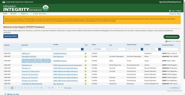 Security scan screenshot of https://organic.ams.usda.gov