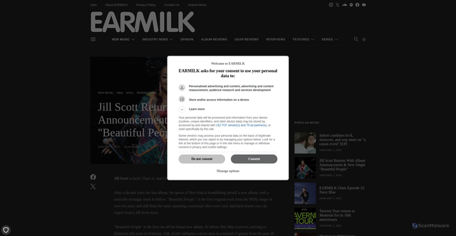 Security scan screenshot of https://earmilk.com/2026/01/02/jill-scott-returns-with-album-announcement-new-single-beautiful-people/