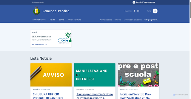 Security scan screenshot of https://comune.pandino.cr.it/