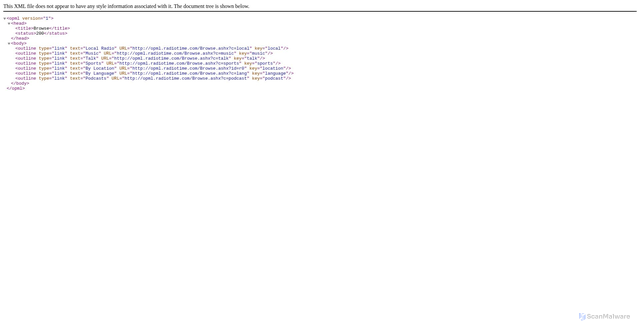 Security scan screenshot of https://feed.radiotime.com