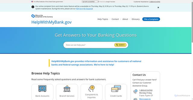 Security scan screenshot of https://helpwithmycreditcardbank.gov/