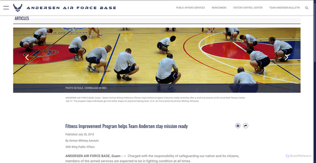 Security scan screenshot of https://www.andersen.af.mil/News/Articles/Article/415528/fitness-improvement-program-helps-team-andersen-stay-mission-ready/