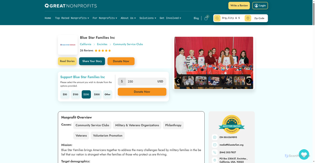 Security scan screenshot of https://greatnonprofits.org/org/blue-star-families-inc