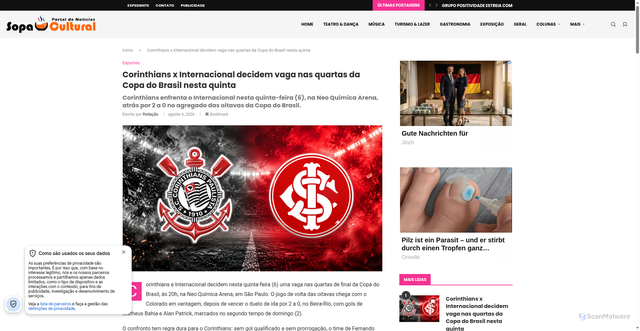 Security scan screenshot of https://sopacultural.com/corinthians-internacional-copa-brasil-2026/