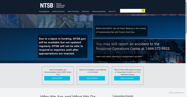 Security scan screenshot of https://www.ntsb.gov/Pages/home.aspx