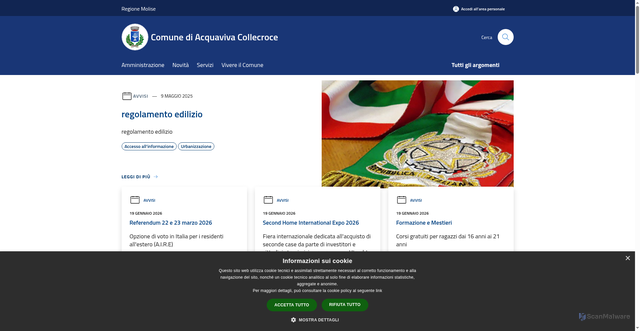 Security scan screenshot of https://www.comune.acquavivacollecroce.cb.it/it