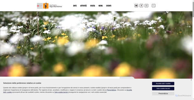 Security scan screenshot of https://www.areeprotettealpimarittime.it/