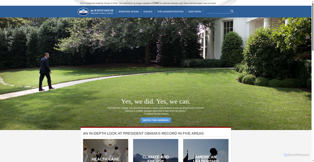 Security scan screenshot of https://obamawhitehouse.archives.gov/