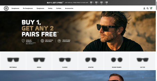 Security scan screenshot of https://neveneyewear.com