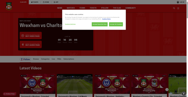 Security scan screenshot of https://www.wrexhamafc.co.uk/videos