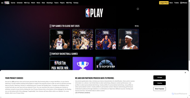 Security scan screenshot of https://play.nba.com/