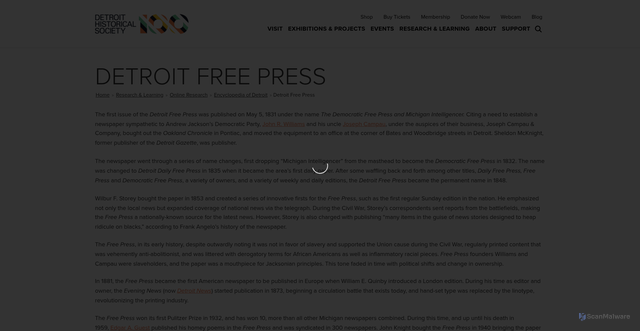 Security scan screenshot of https://www.detroithistorical.org/learn/online-research/encyclopedia-of-detroit/detroit-free-press