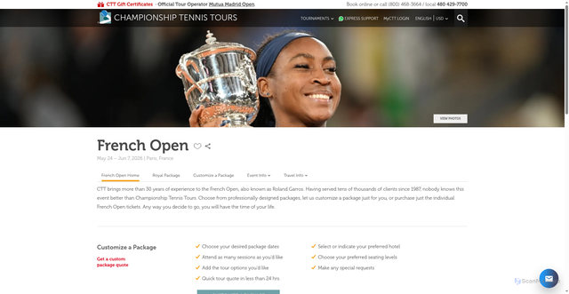 Security scan screenshot of https://www.tennistours.com/french-open/