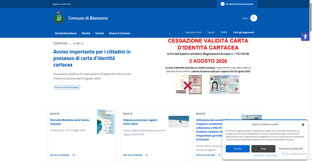Security scan screenshot of https://comune.bianzone.so.it/