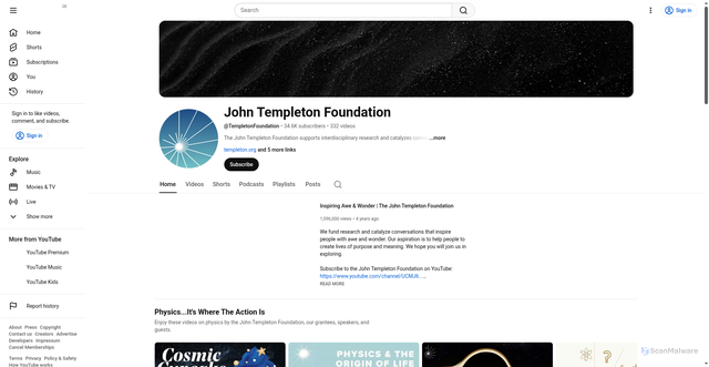 Security scan screenshot of https://consent.youtube.com/m?continue=https%3A%2F%2Fwww.youtube.com%2Fuser%2FTempletonFoundation%3Futm_source%3DReceive%2BNews%2Bfrom%2Bthe%2BJohn%2BTempleton%2BFoundation%26utm_campaign%3D7196514ed1-EMAIL_CAMPAIGN_2026_templetonideas_20260325_COPY_0%26utm_medium%3Demail%26utm_term%3D0_-42837b4b08-97355777%26cbrd%3D1&gl=DE&m=0&pc=yt&cm=2&hl=de&src=1