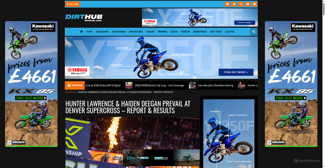 Security scan screenshot of https://www.dirthub.co.uk/hunter-lawrence-haiden-deegan-prevail-at-denver-supercross-report-results/