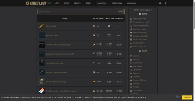 Security scan screenshot of https://tarkov.dev