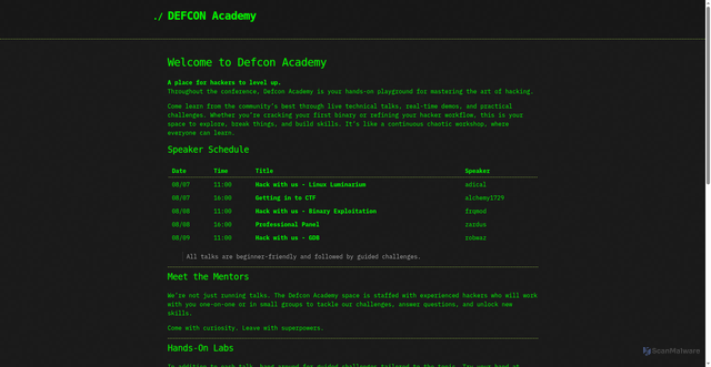 Security scan screenshot of https://defcon.pwn.college/