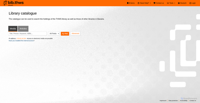 Security scan screenshot of https://thws.bibkatalog.de