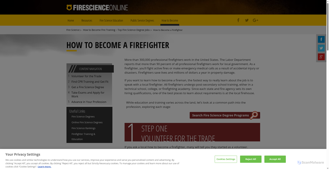 Security scan screenshot of https://www.firescience.org/how-to-become-a-firefighter/