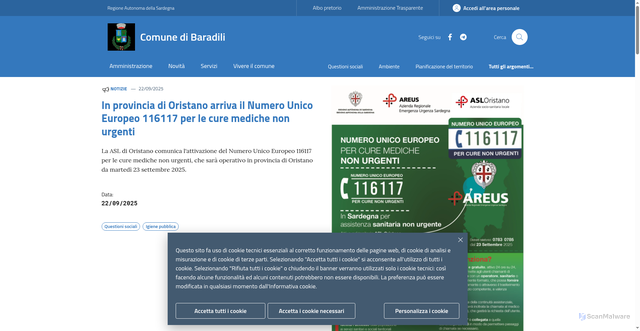 Security scan screenshot of https://www.comune.baradili.or.it/